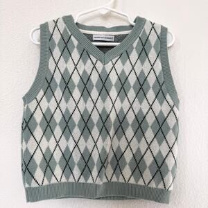 Cupcakes and Cashmere Argyle Sweater Vest Green White Preppy Girls Size 10/12
